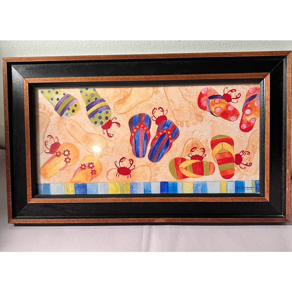 Bernadette Deming Art Summers Impressions Print Flip Flops & Crabs Beach